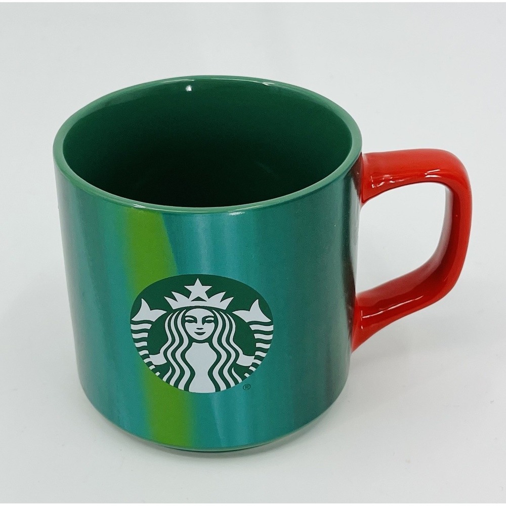 Starbucks Green Red Ceramic Mug 11‎ Oz Holiday Edition Christmas D Handle
